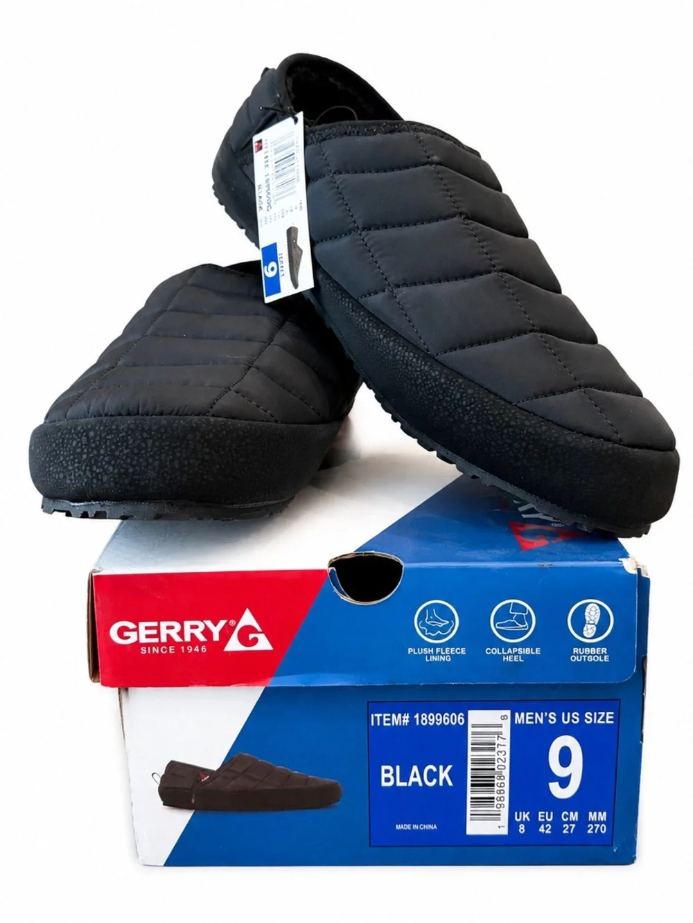 Gerry Men’s Black Quilted Slip-On Slippers Shoes Size 9 NWT